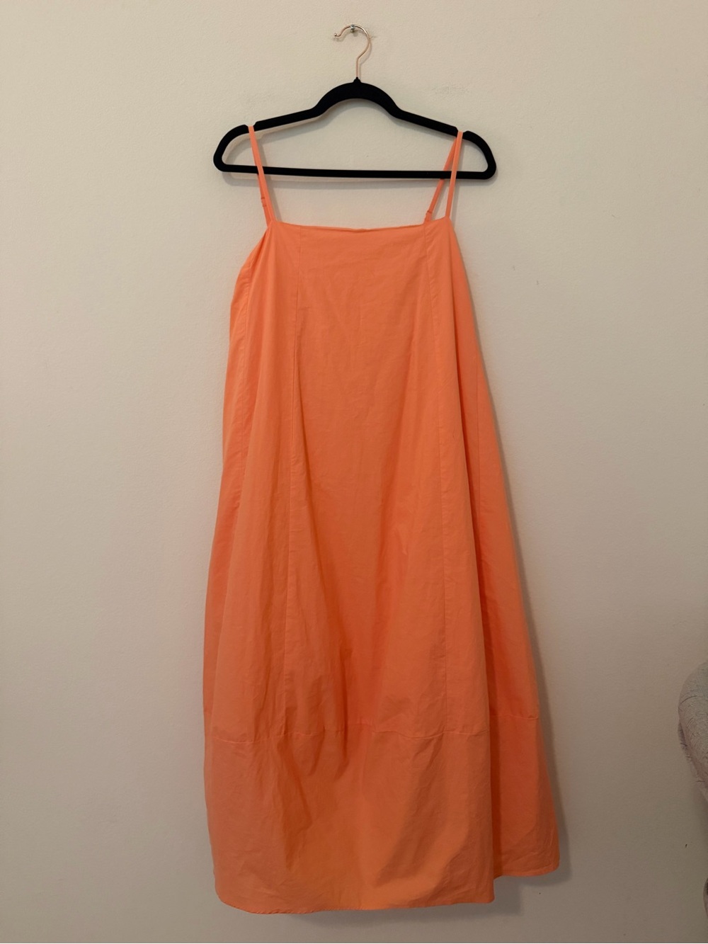 Self Contrast Anthropologie Orange Coral Barrel Midi Dress Size M Cotton Summer